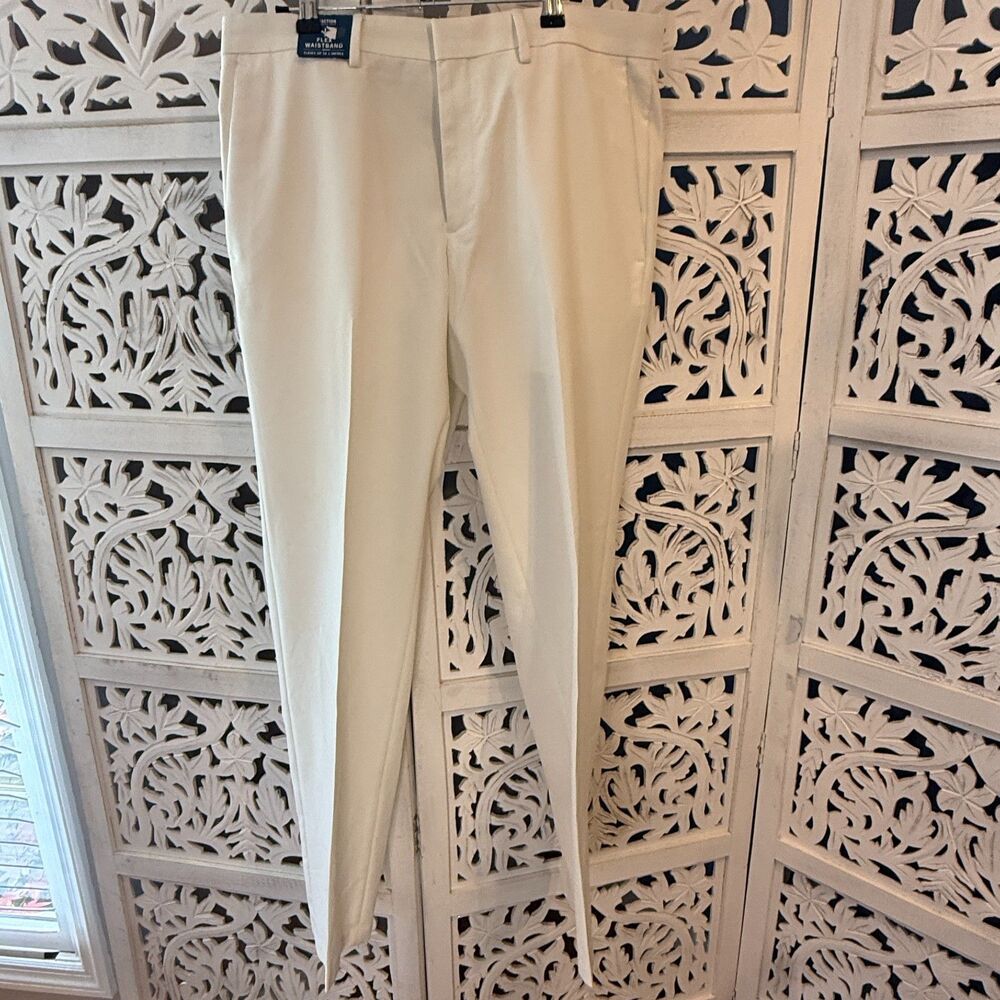 NWT Reaction By Kenneth Cole White Trouser 34 x 32 Machine Washable